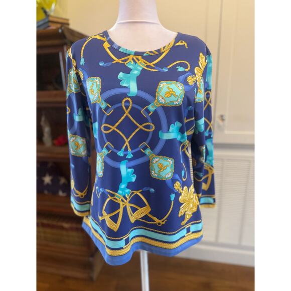 J. McLaughlin Catalina Cloth 3/4 Sleeve Colorful Tee Shirt Large L - Picture 3 of 7